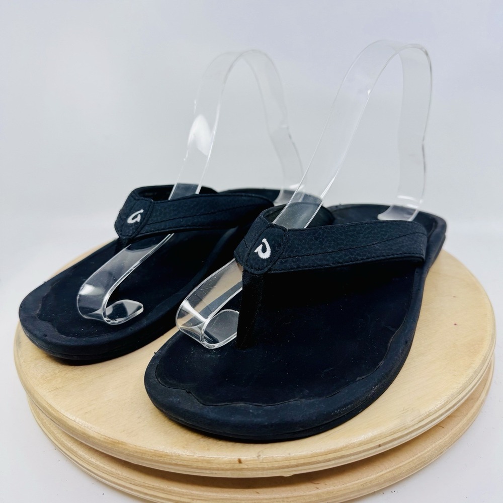 OluKai Ohana Flip Flop Sandals Womens 6 Black Comfort Beach Shoes 20110-4040
